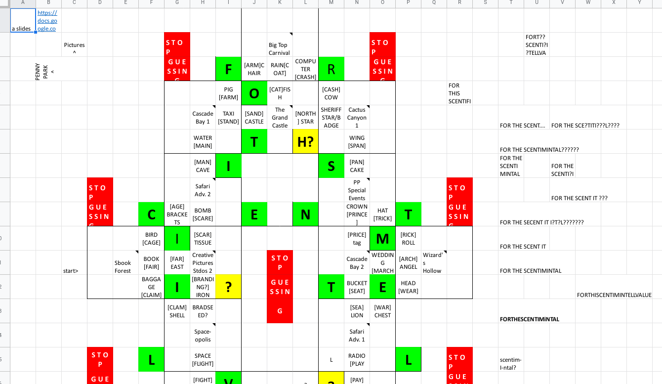 Our final spreadsheet for solving the pennies puzzle, screenshot