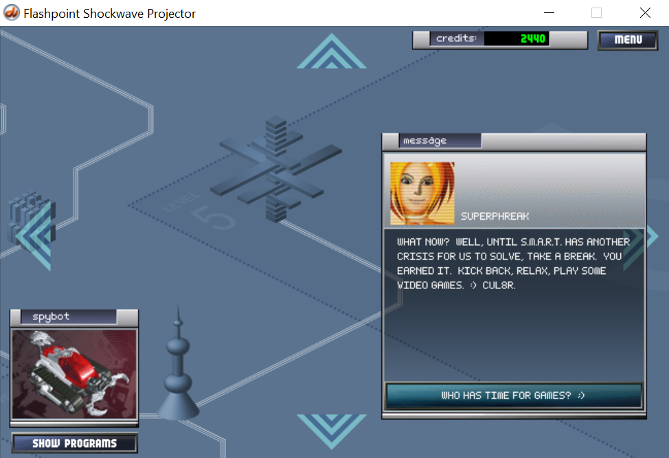 Victory conversation in Spybotics: The Nightfall Incident. Screenshot