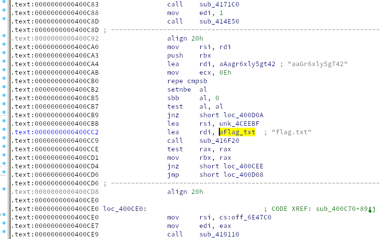 Screenshot of IDA Pro of part of the callsite binary using flag.txt.