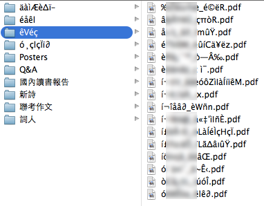 I've blurred the messed-up file names because I'm not sure it's impossible to reconstruct the Chinese names of people from them and I'd rather err towards being paranoid about privacy. Except for the one file name whose author's identity I'm OK with disclosing.