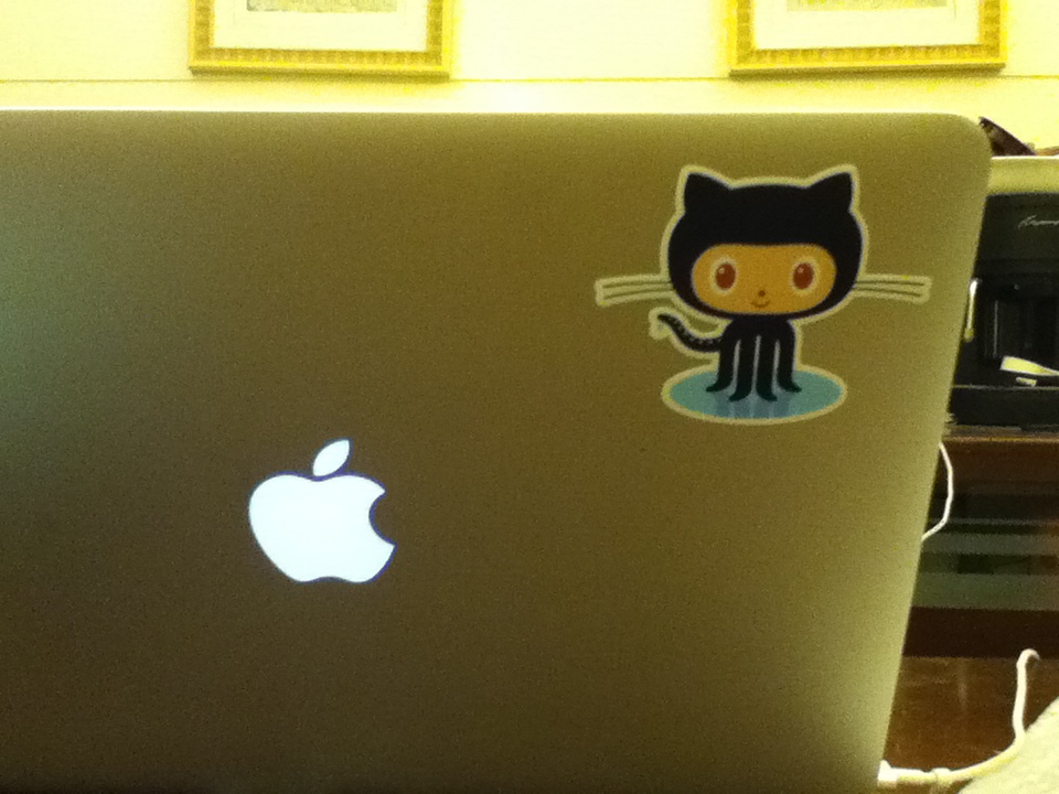 [Picture of octocat sticker on Mac]