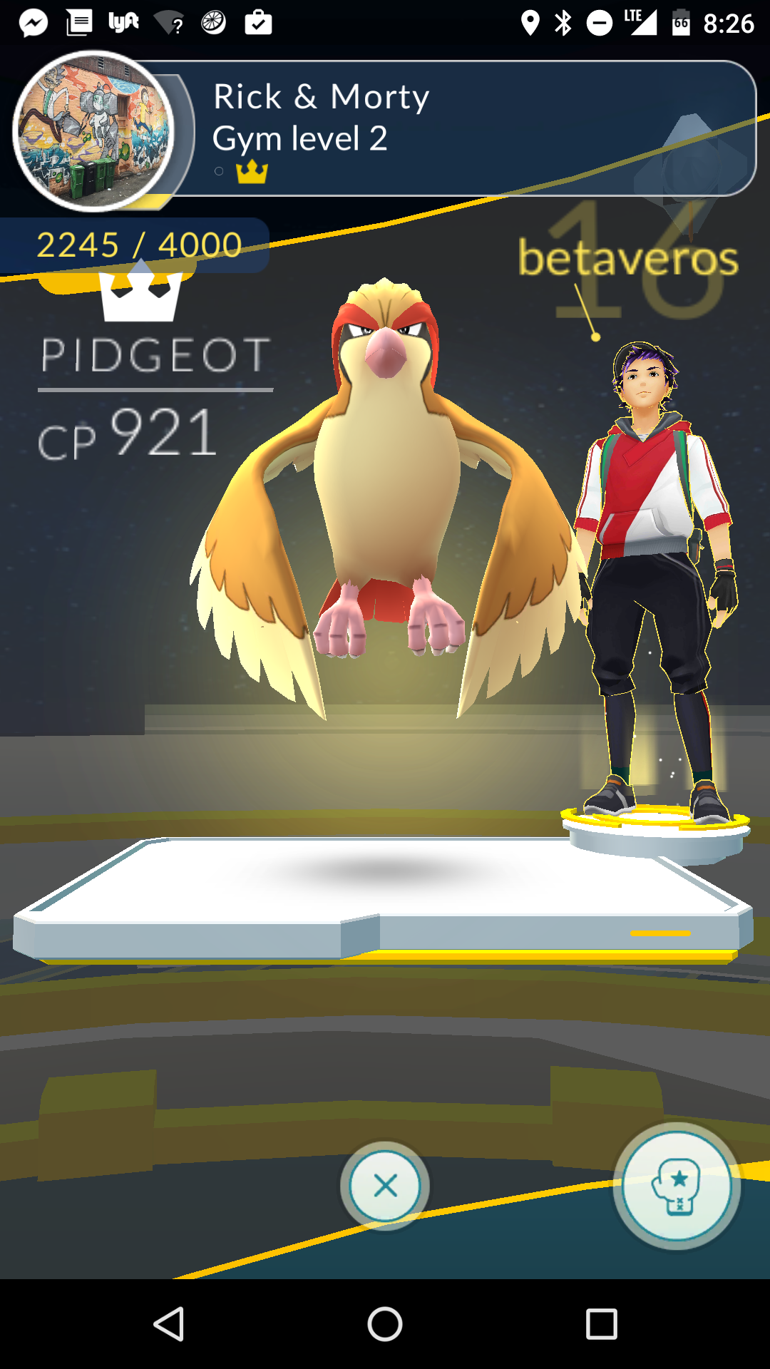 [betaveros's Pidgeot at the Rick & Morty Pokéstop]